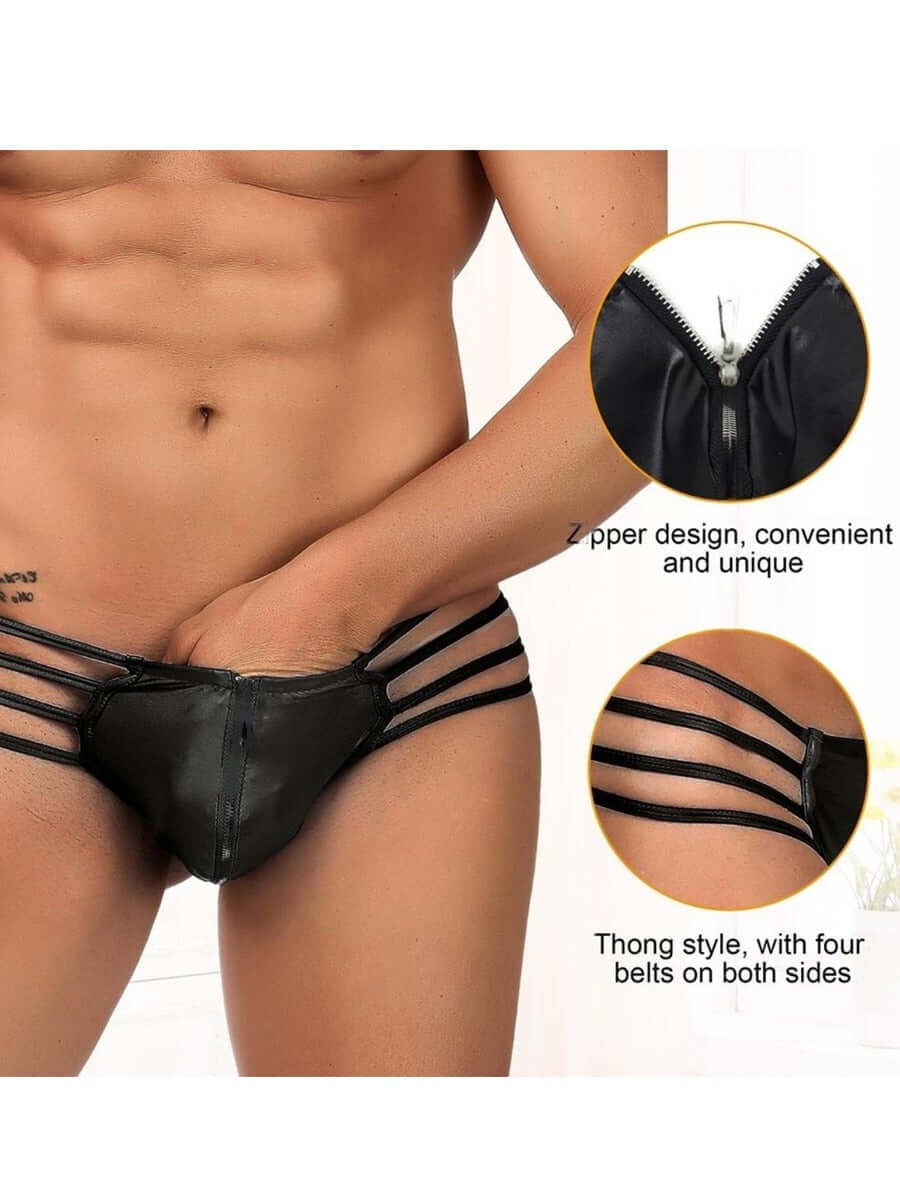 Men's Synthetic faux  Leather Sexy Zipper Underwear  Panties