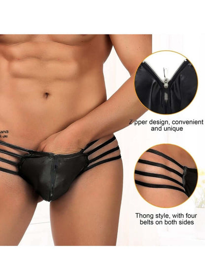 Men's Synthetic faux  Leather Sexy Zipper Underwear  Panties