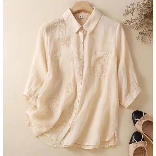 Women’s Half Embroidered Pure Cotton Casual Shirt