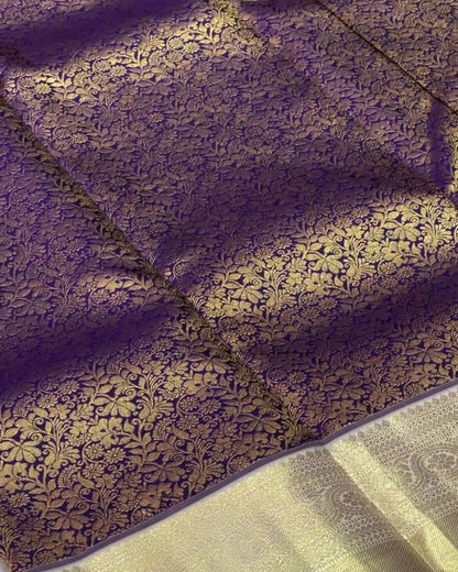 Antique Gold Banarasi Silk Saree with Floral Zari Border