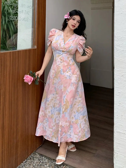 Graceful Maxi Dress – Elegant V-Neck Style, Soft Fabric Everyday Look