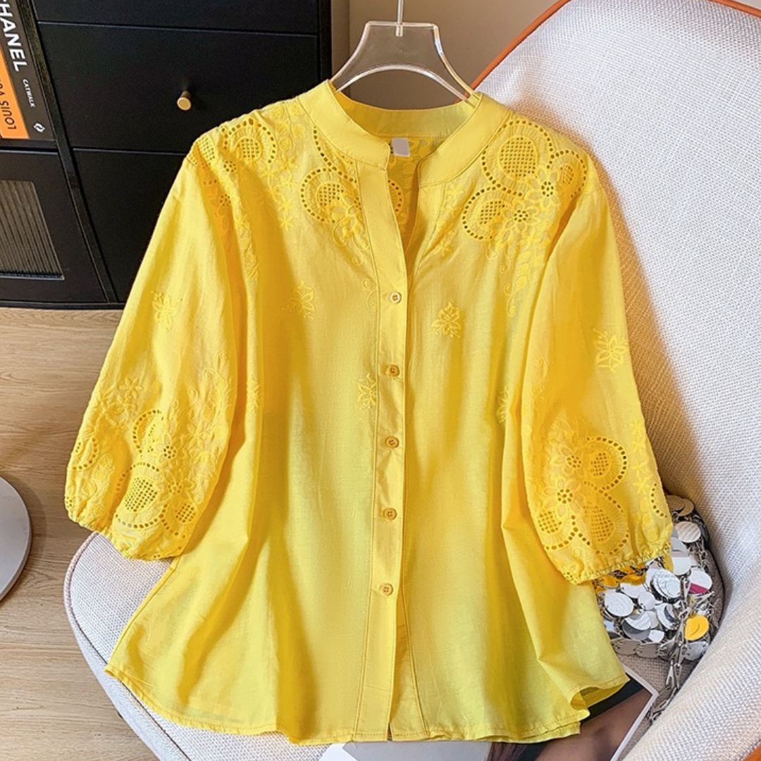 Women’s Pure Cotton Schiffli Embroidered Button-Down Shirt