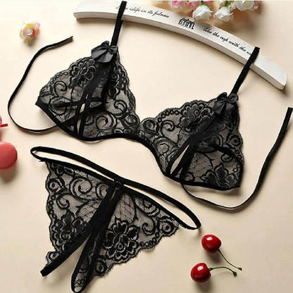 Black Transparent Lingerie Set With a Satin Eye Mask