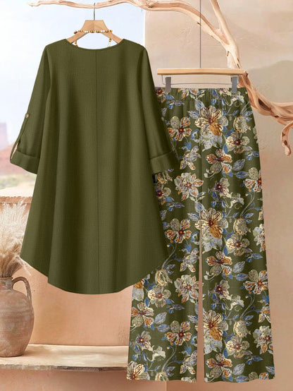Elegant Botanical Print 2-Piece Women’s Co-Ord Set