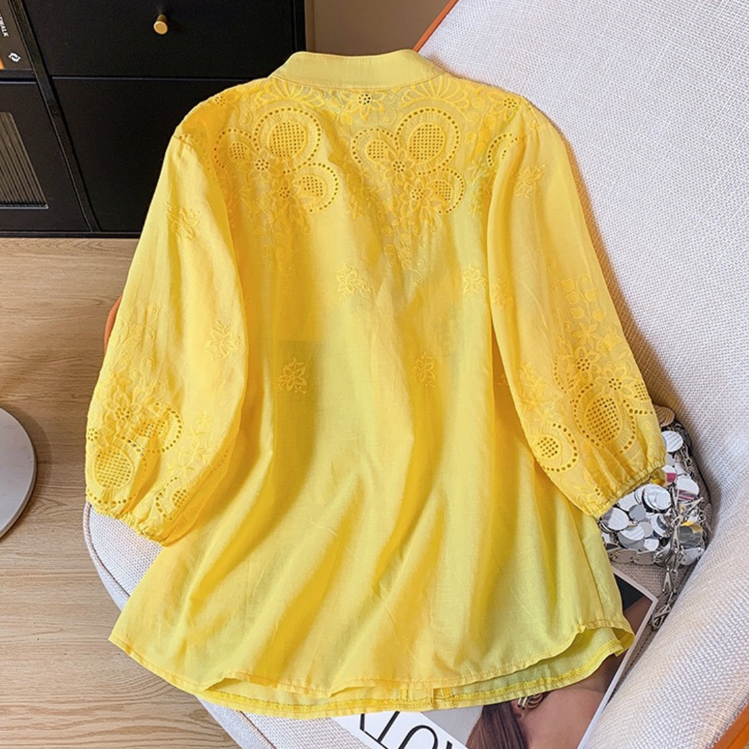 Women’s Pure Cotton Schiffli Embroidered Button-Down Shirt