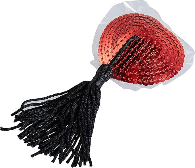 Red Sequin Nipple Covers with Black Tassels