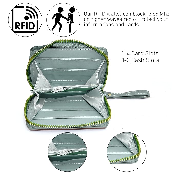 Women’s Small Wallet – Genuine Leather Credit Card Holder with Zipper Coin Purse & RFID Security (Blue)