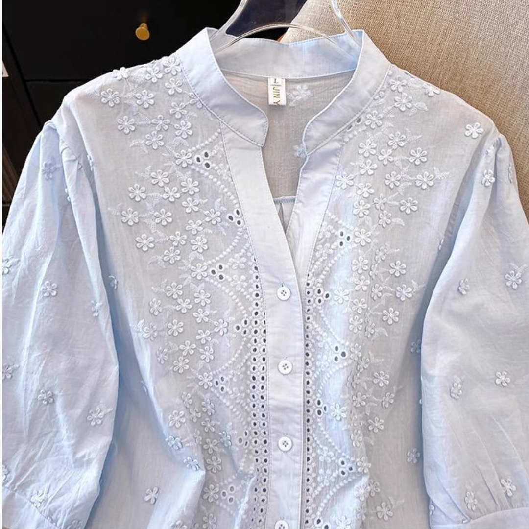 Women’s Pure Cotton Schiffli Embroidered Button-Down Shirt