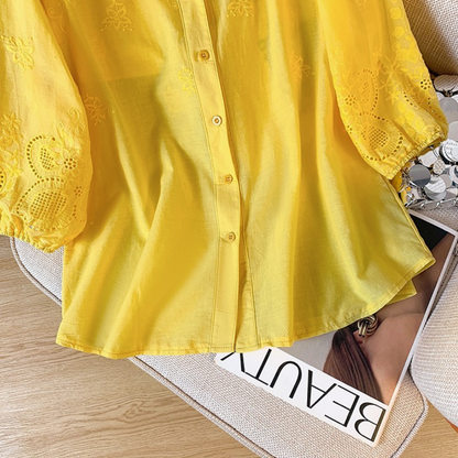 Women’s Pure Cotton Schiffli Embroidered Button-Down Shirt