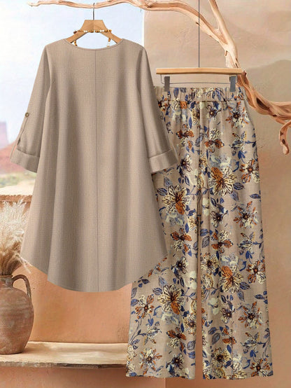 Elegant Botanical Print 2-Piece Women’s Co-Ord Set