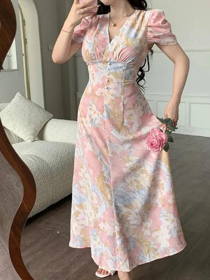 Graceful Maxi Dress – Elegant V-Neck Style, Soft Fabric Everyday Look