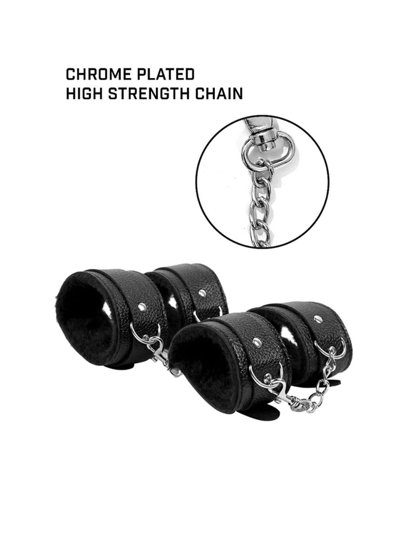 Black Leather BDSM Bondage kit with Handcuff set- 8 Pcs