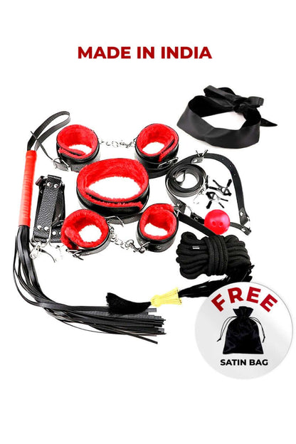 Black Red 11 Pc Bondage  Kit for BDSM play