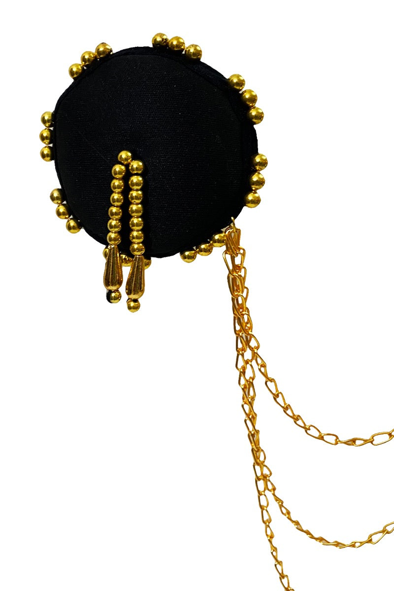 Black Nipple cover with golden beads and chain
