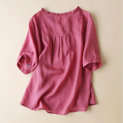 Women’s Pure Cotton Ruffled Neck Plain Top