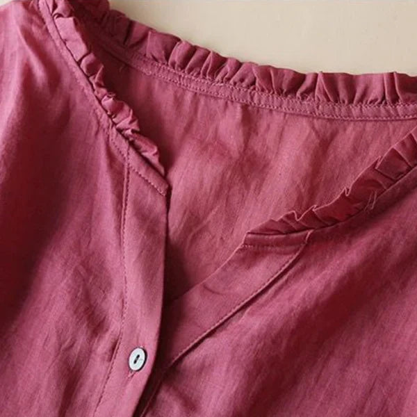 Women’s Pure Cotton Ruffled Neck Plain Top