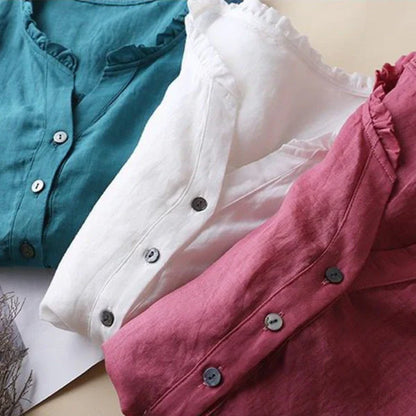 Women’s Pure Cotton Ruffled Neck Plain Top