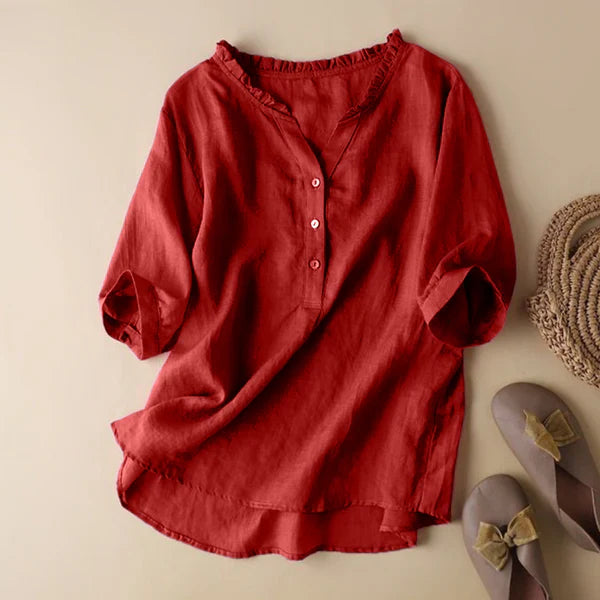 Women’s Pure Cotton Ruffled Neck Plain Top