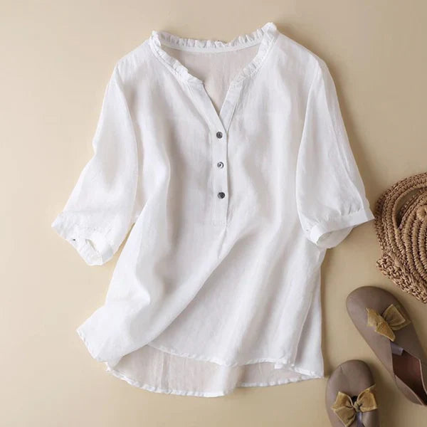 Women’s Pure Cotton Ruffled Neck Plain Top