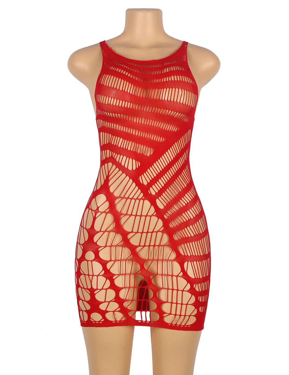 Red Crotchet Mesh Hollow-out Mini Chemise Dress