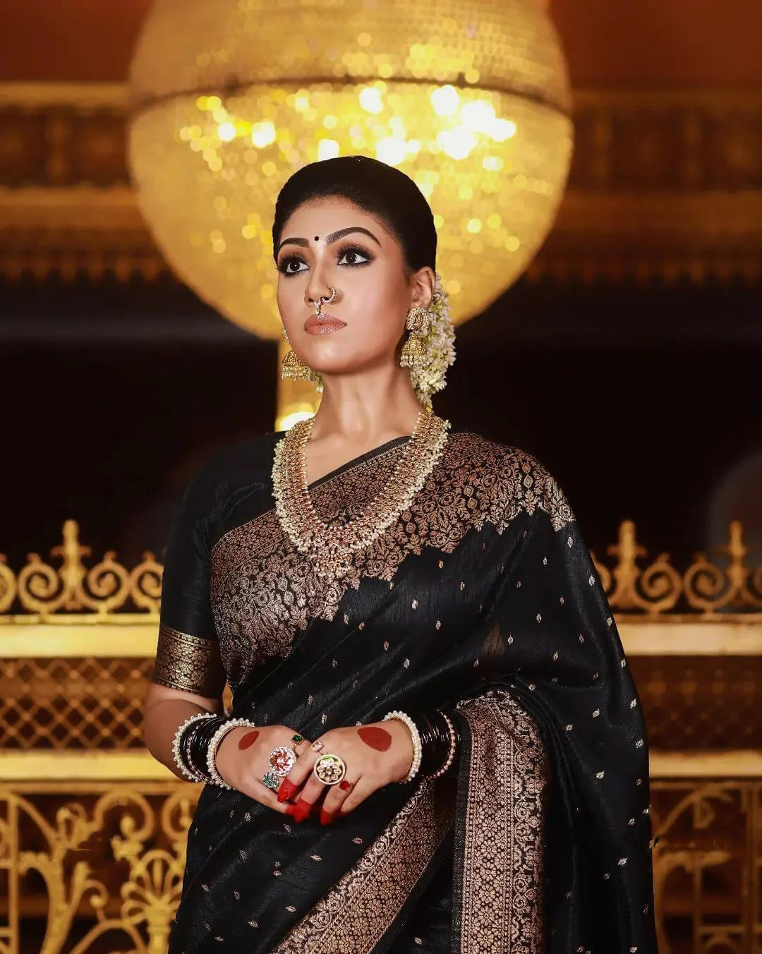 Black Banarasi Silk Saree with Jacquard Zari Border