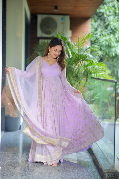 Purple Faux Georgette Anarkali Suit Set with Dupatta | Ready to Wear Festive Ethnic Outfit