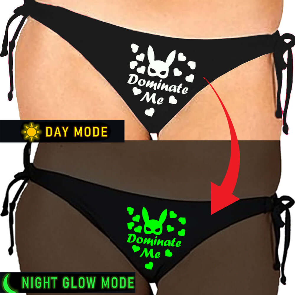 Glow in the Dark Dominate Me black satin Panty
