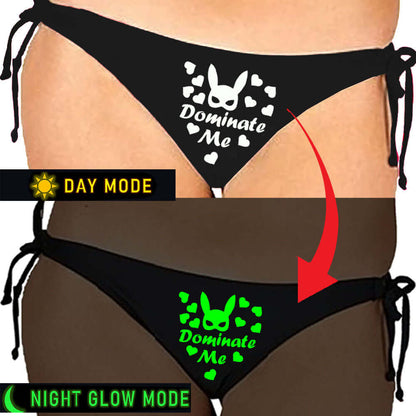 Glow in the Dark Dominate Me black satin Panty