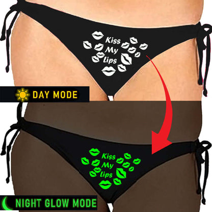 Glow In The Dark Kiss My Lips Satin Panty- Black