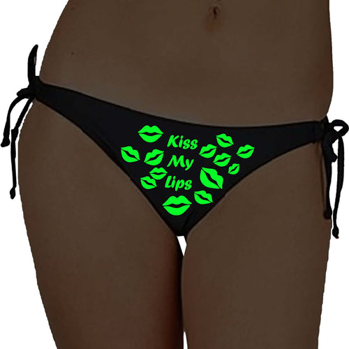 Glow In The Dark Kiss My Lips Satin Panty- Black