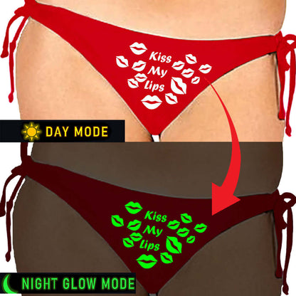 Glow In The Dark Kiss My Lips Satin Panty- Red