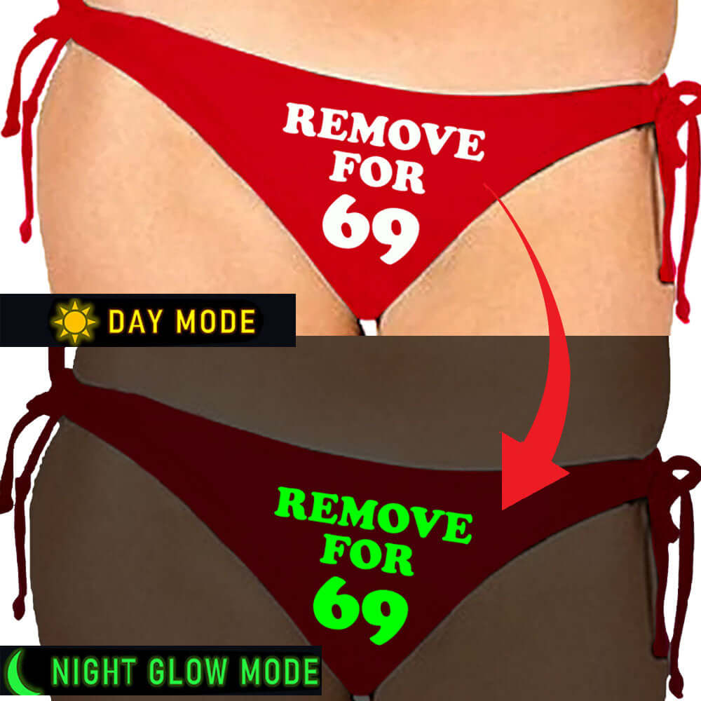 Red Satin Glow In The Dark Panty With Remove For 69 Print