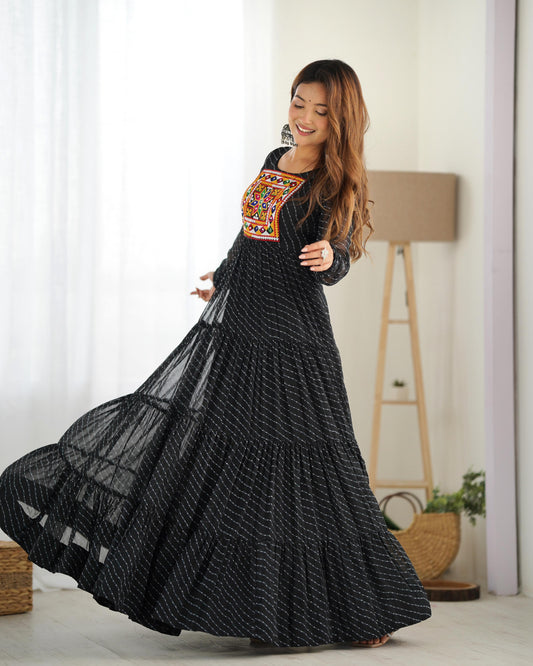 Fox Georgette Printed Anarkali Gown with Flared Design