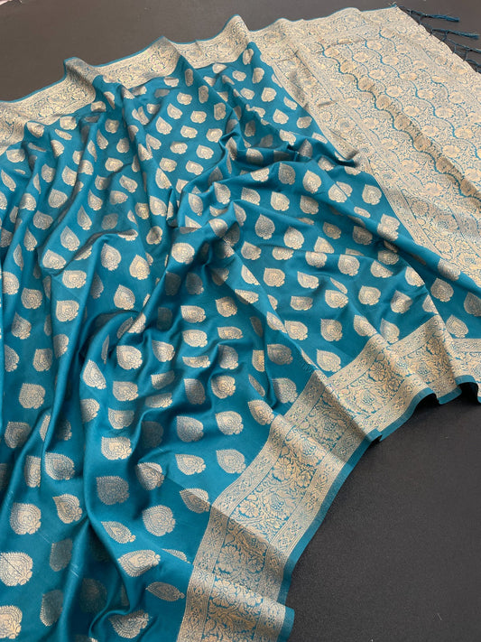 Banarasi Soft Silk Saree with Golden Zari and Meenakari Work