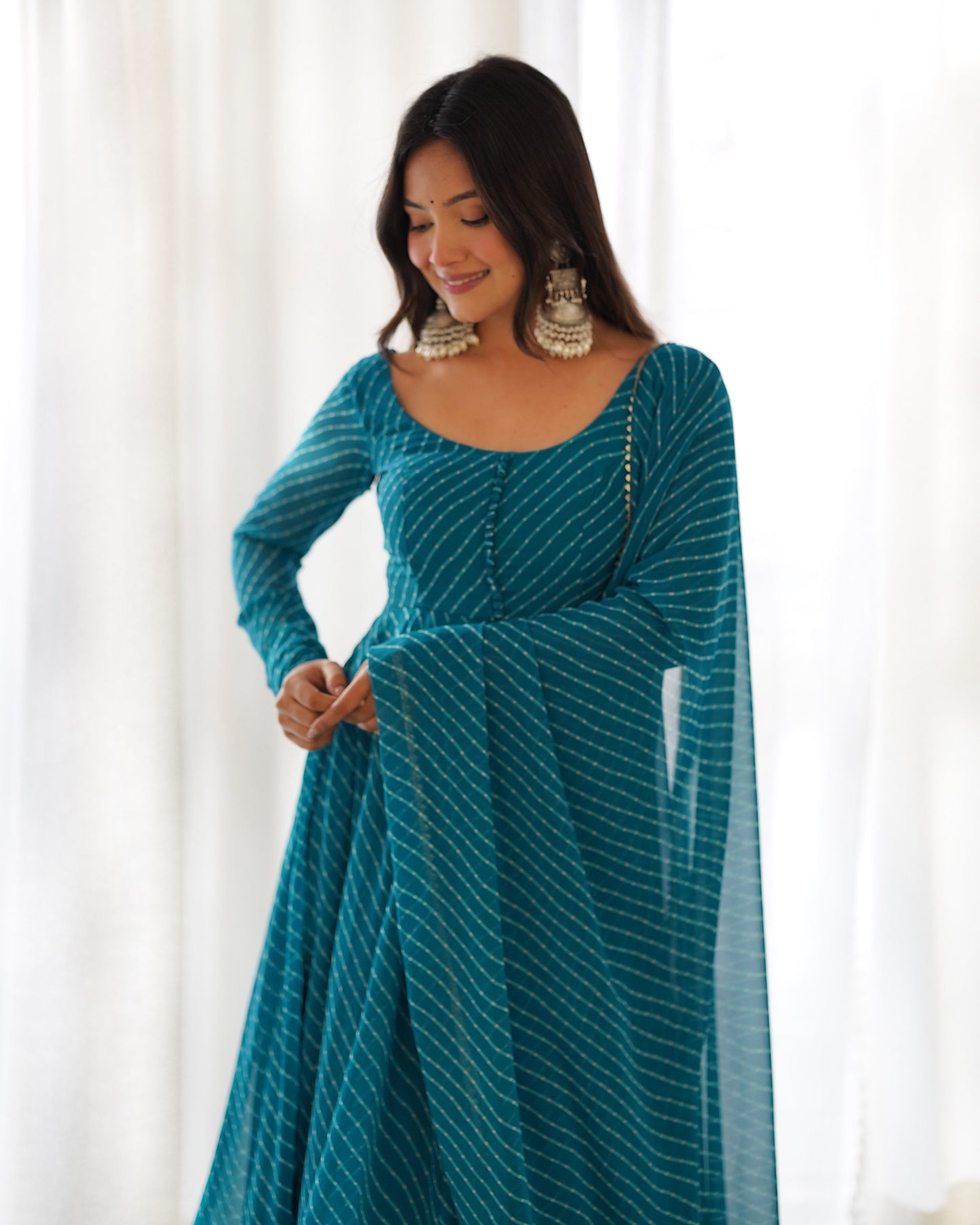 Rama Soft Fox Georgette Anarkali Suit Set with Flared Gown, Dupatta & Pants