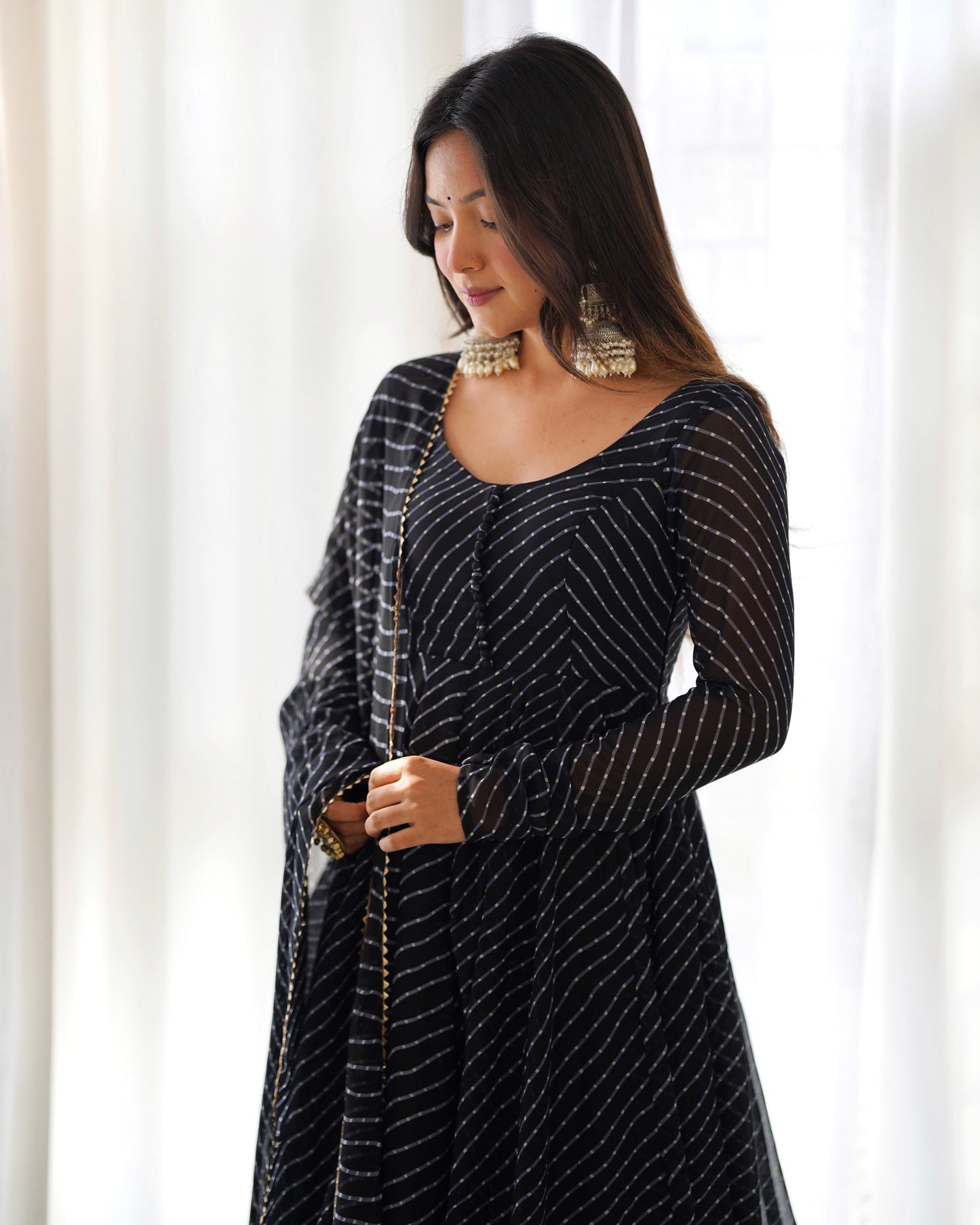 Black Georgette Anarkali Suit with Gota Patti Dupatta and Pant Set