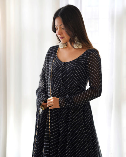 Black Georgette Anarkali Suit with Gota Patti Dupatta and Pant Set