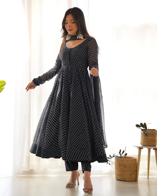 Black Georgette Anarkali Suit with Gota Patti Dupatta and Pant Set
