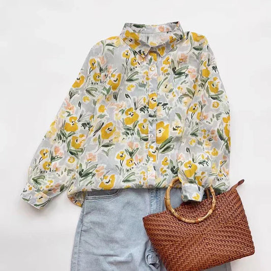 Women’s Pure Cotton Printed Casual Shirt with Full Sleeves