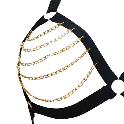 Hot Sexy Golden Chain Black Teddy Bikini With Adjustable Rings