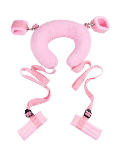 Open Leg Sponge Padded Pillow with Bondage Hand Cuff Ankle Cuffs - Pink Colour