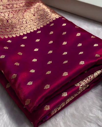 Rani Pink Katan Silk Saree with Zari Boota and Floral Border