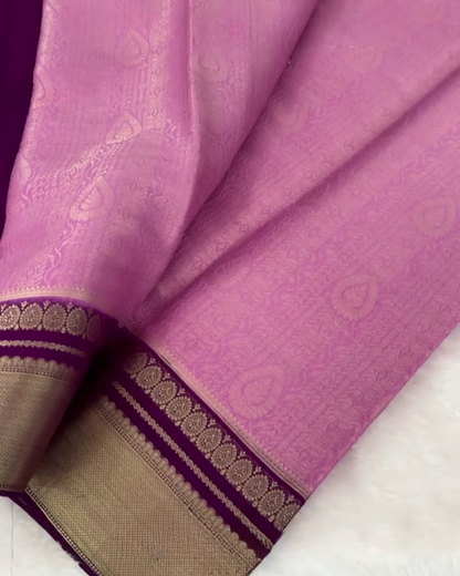Pink Banarasi Barcode Silk Saree with Golden Zari Border