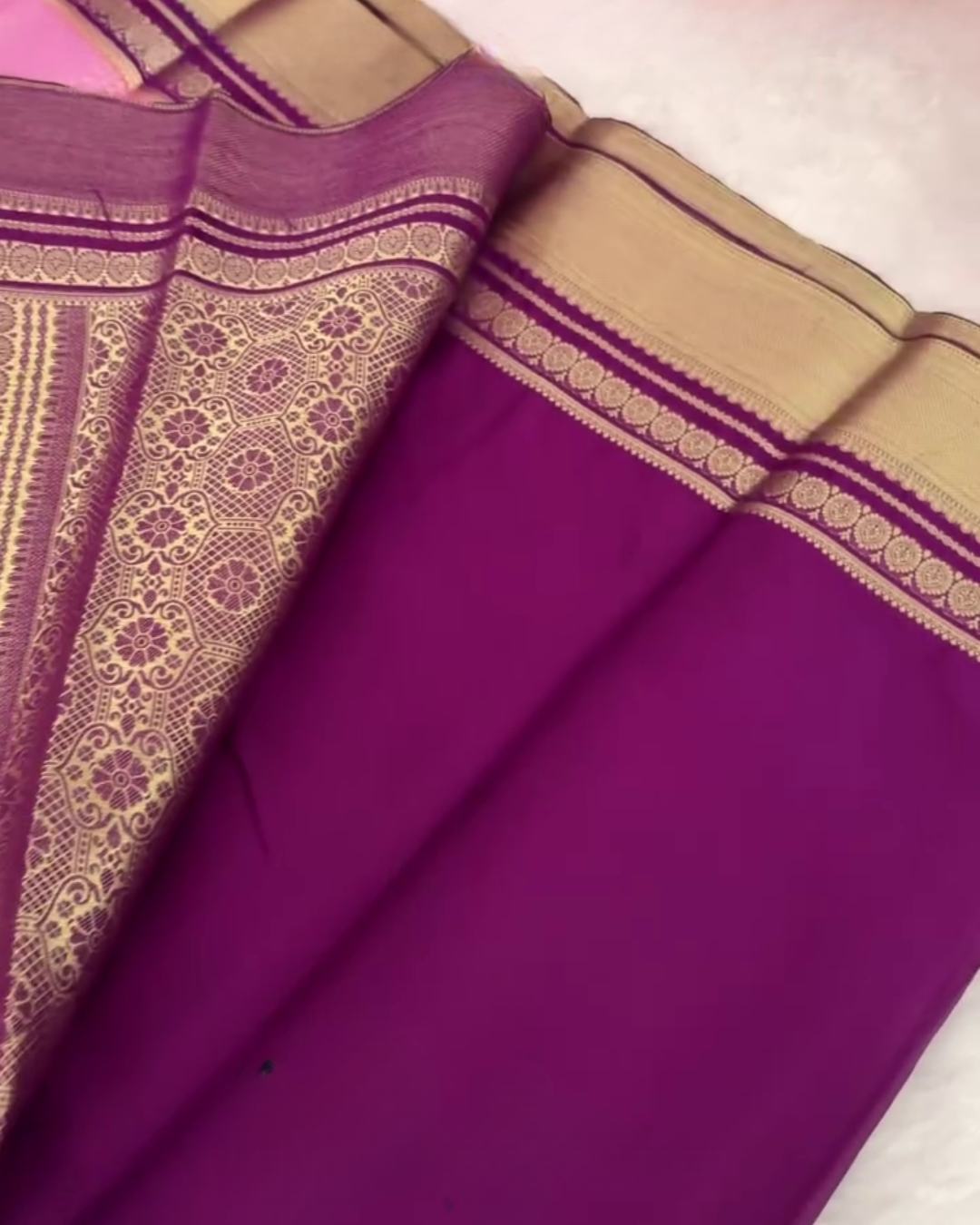 Pink Banarasi Barcode Silk Saree with Golden Zari Border