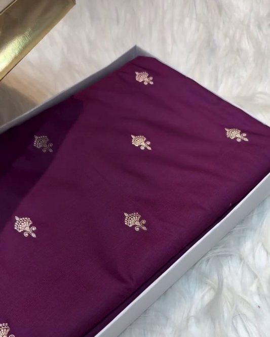 Purple Katan Mashru Silk Banarasi Saree with Silver Zari Border