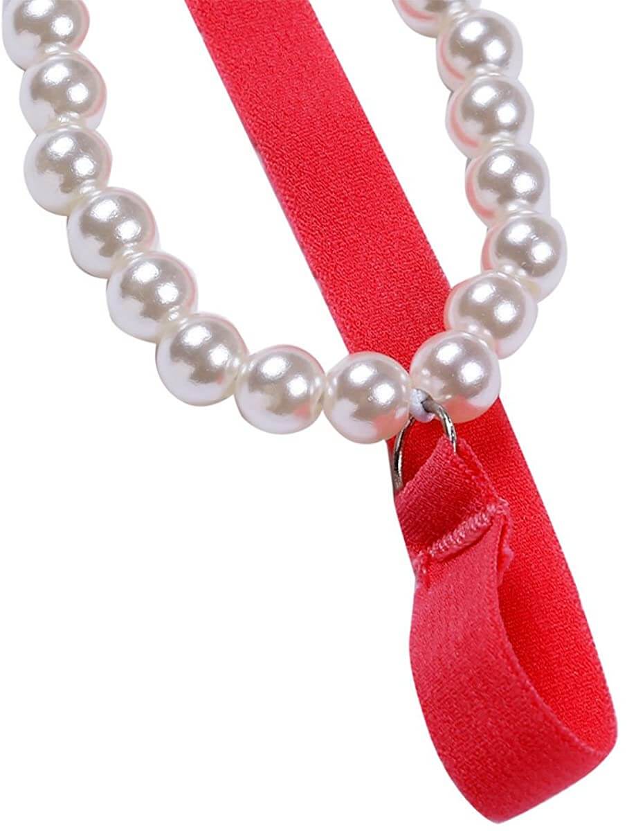 Red Thong with Delicate White Pearl Beading
