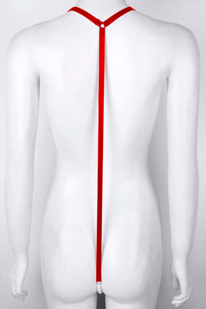 Micro Pearl Beads String Panty Sling Shots Teddy Lingerie Set Red