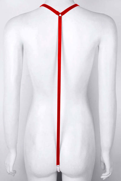 Micro Pearl Beads String Panty Sling Shots Teddy Lingerie Set Red