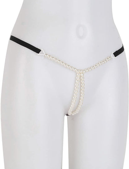 Twin Black-White pearl beaded Sexy Thong