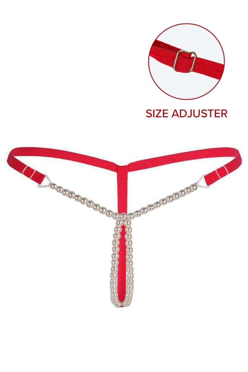 Red Thong with Delicate White Pearl Beading